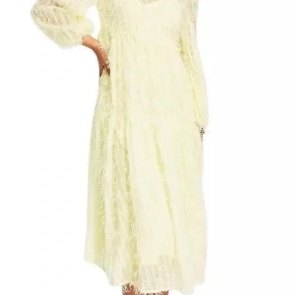 Asos Design Women’s Tiered Midi Dress Fluffy Texture Pale Yellow Size 6 Lined - Picture 4 of 15